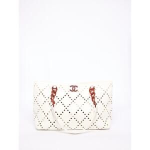 Chanel White Perforated Tortoiseshell Chain Tote